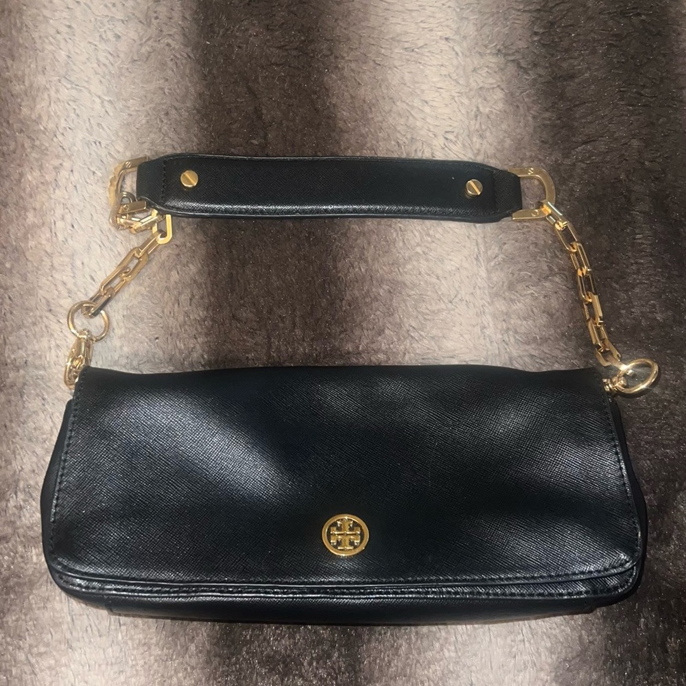 Tory Burch Black and Gold Shoulder Bag with Timeless Elegance